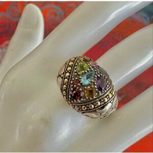 Robert Manse Sterling Silver Multigem Ring 18K Gold Accents Statement Ring